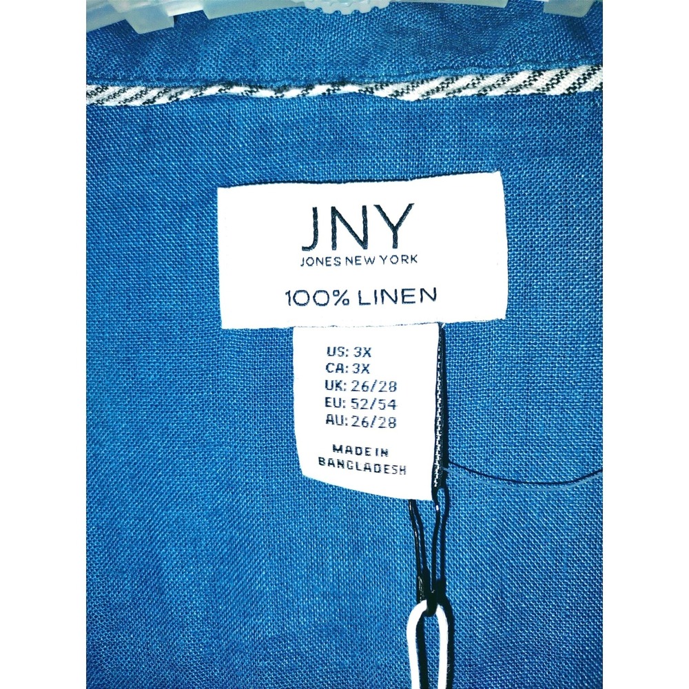100% Linen Jones New York Jacket Womens 3X Blue NEW Relaxed Trucker Lightweight - Picture 6 of 9